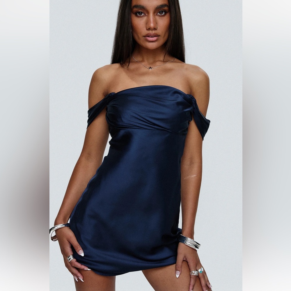 Princess Polly Off the Shoulder Navy Mini Dress